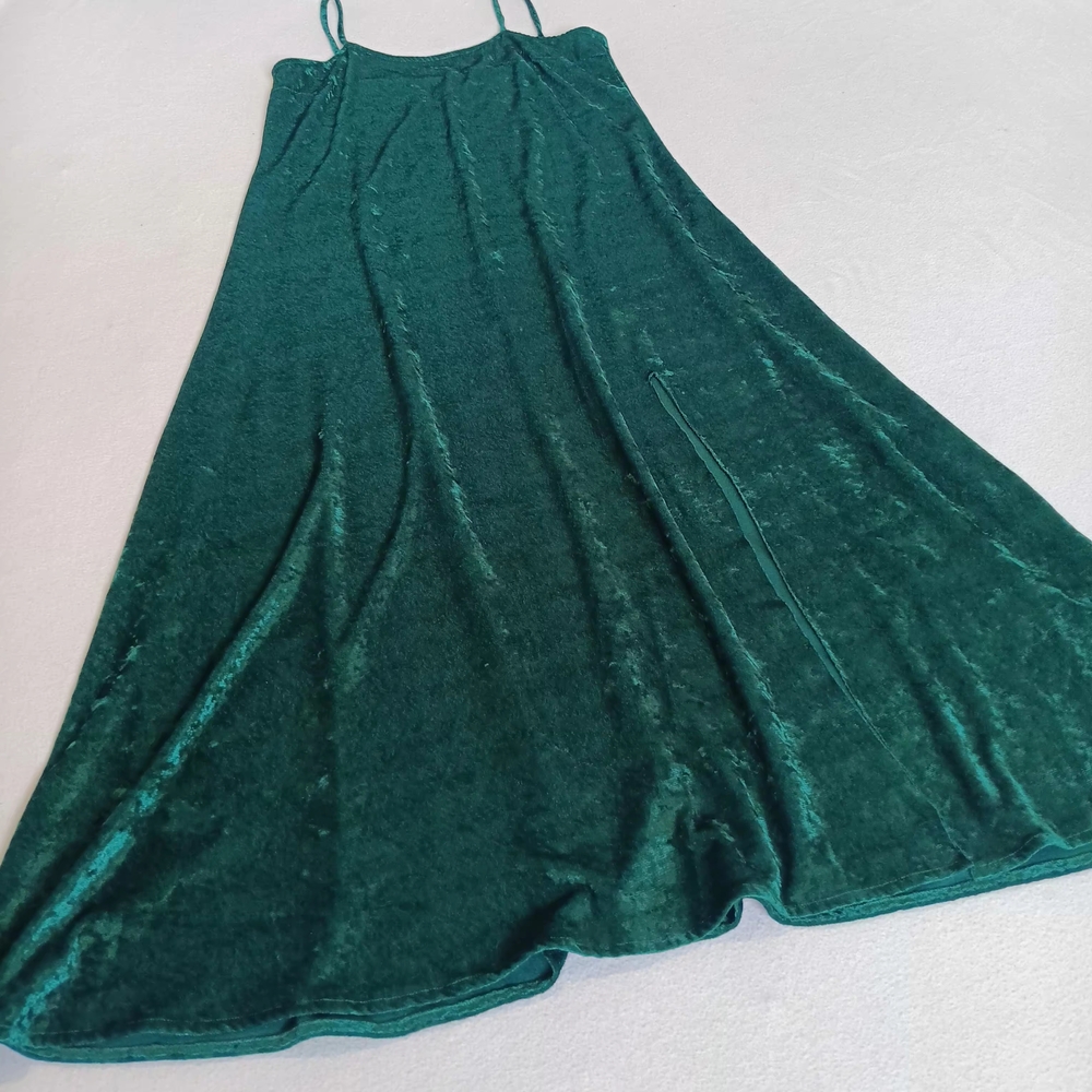 PJLA Green Soft Velvet Maxi Long Dress Cami Straps Sz S